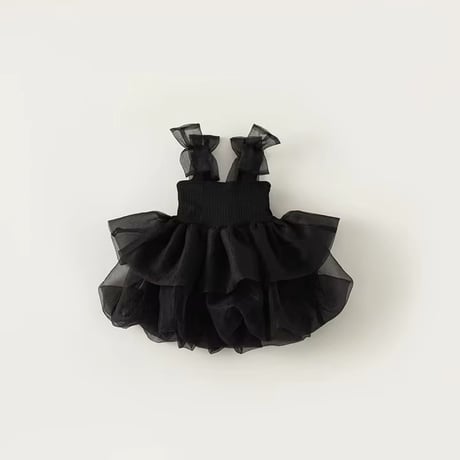 Black ショルダーリボンクリンクルチュチュドレス(3106)