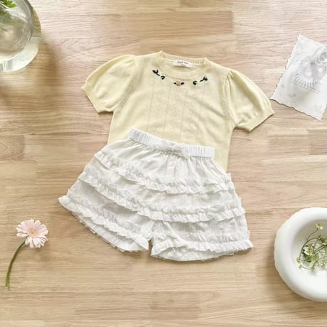kids white/lemon petitフラワーサマーニットトップス(1483)