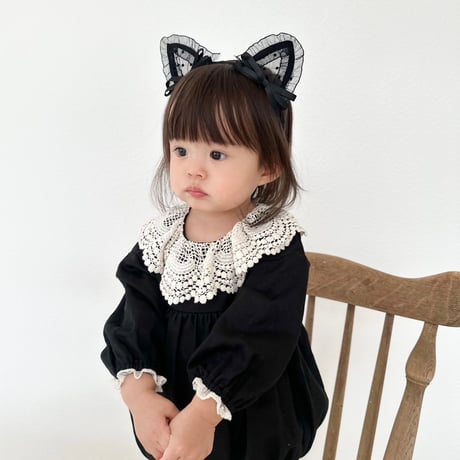 即納あり◆黒ねこレースカチューシャ(692)