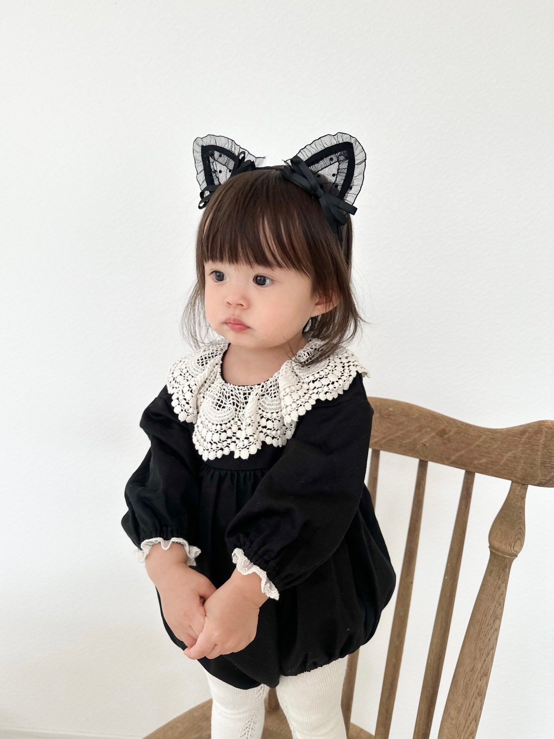 BABY,KC はしごレースのリボンカチューシャ 黒X黒