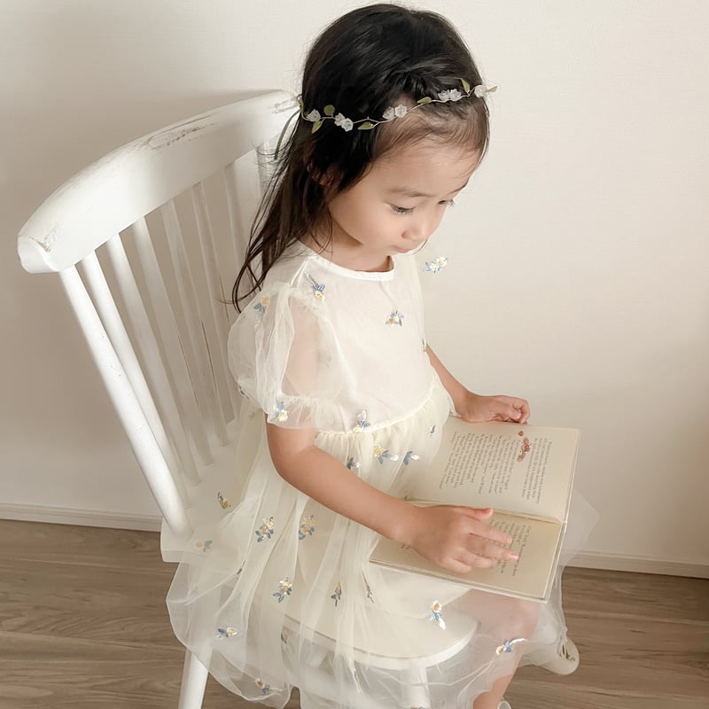 creamフラワーエンブロイダリーオーガンジードレス(2353) | こどもふく