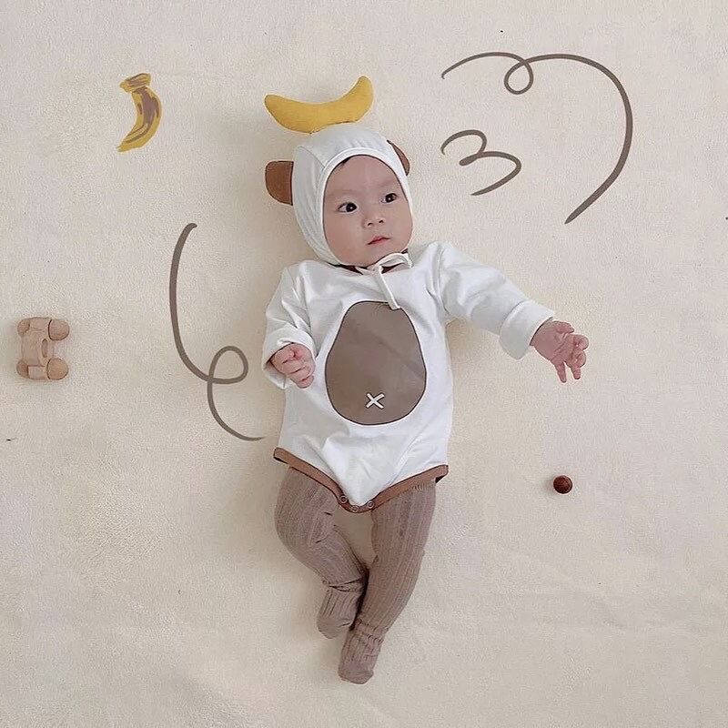 2color バナナモンキーロンパース(2271) | こどもふく🧸mocokids