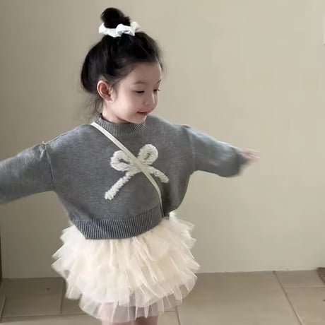 kids winterリボングレーニットプルオーバー(1141)