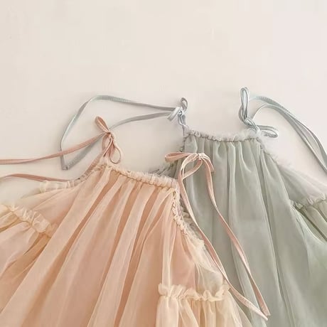 beige pink / light green サイドギャザーキャミワンピース(924)