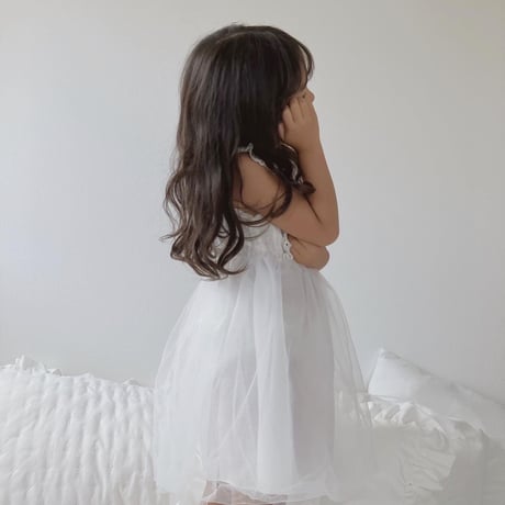 kids コットンレース×チュール切替ワンピース(341)