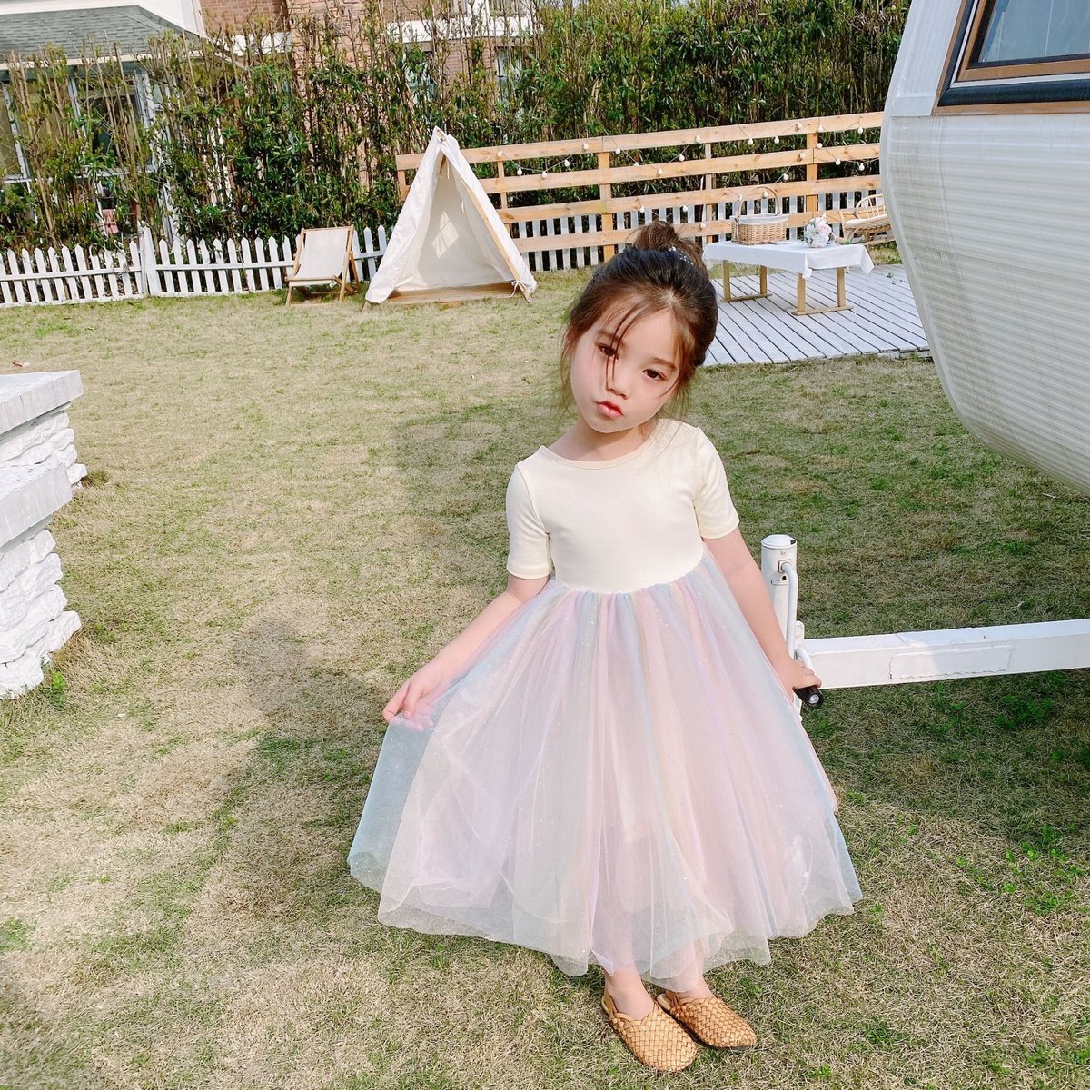 kids レインボーチュールロングワンピース(1099) | こどもふく moco kids