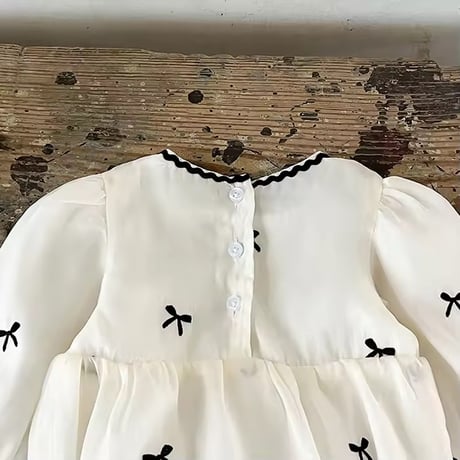 長袖/ 半袖 姉妹お揃いblack miniリボンロンパースorワンピース(4045)