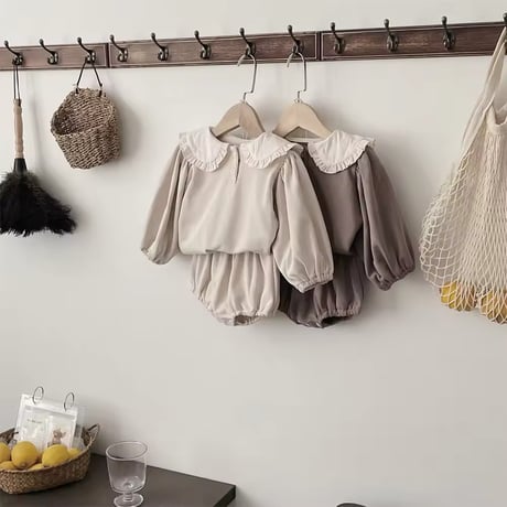 beige gray×coffeeラウンドカラーセットアップ(1062)