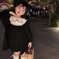 kids 刺繍襟ぽわん袖Aラインワンピース(2385)