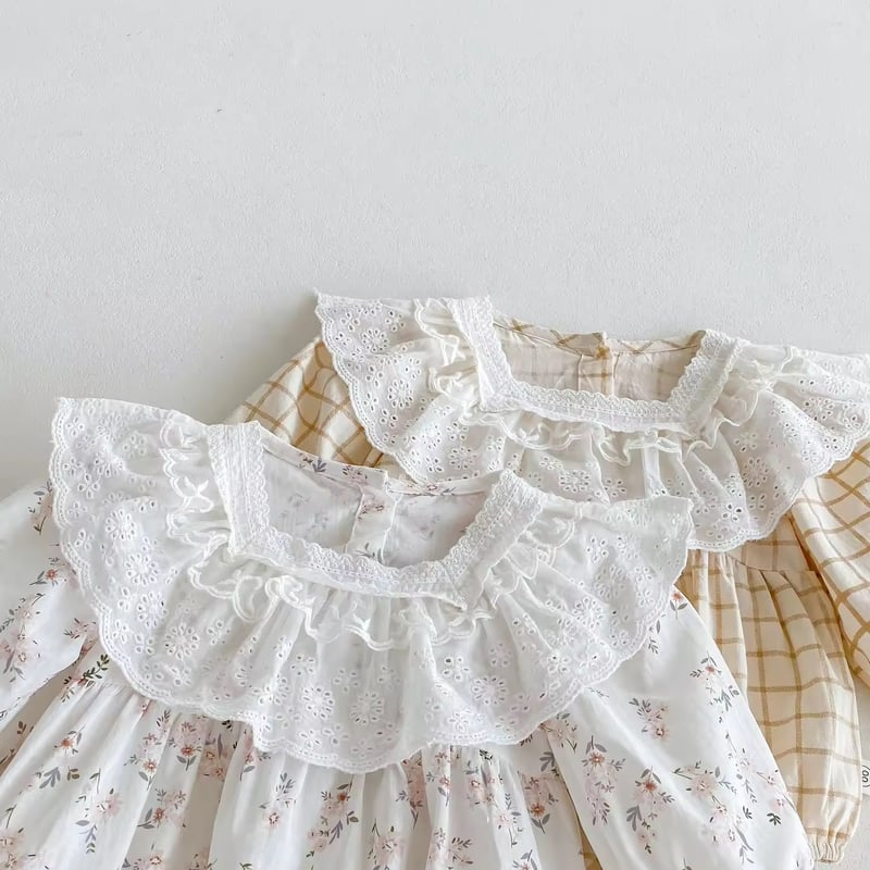 mixフリル花柄×チェックロンパース(711) | こどもふく moco kids