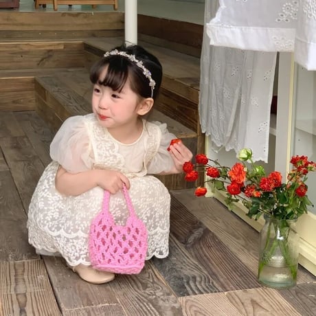 kids レース袖チュール半袖ドレス(2719)
