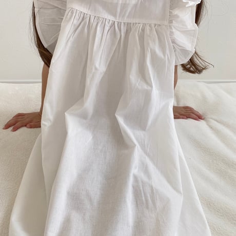 kids white/purpleショルダーフリル無地ワンピース(4153)