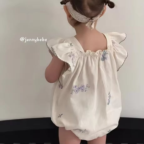 jennybebeパープルフラワー刺繍ロンパース(2163)