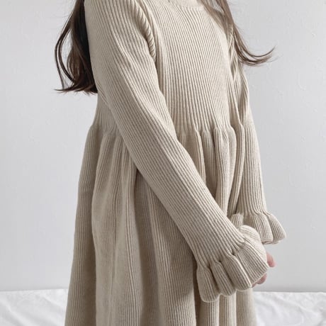 袖ラッフルニットリブワンピース(2376)