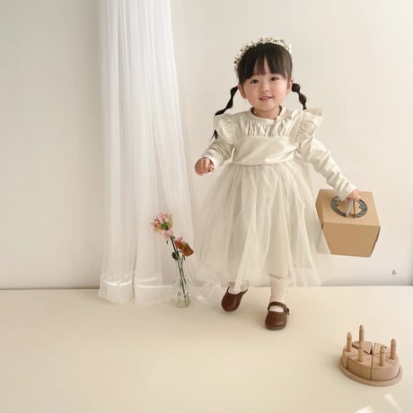 kids フリルフレンチチュール切替ワンピース(4000)