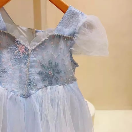 kids アイスブルービジュースノープリンセスドレス(872)