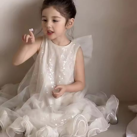 kids バックリボンチュールスパンコールドレス(2261)