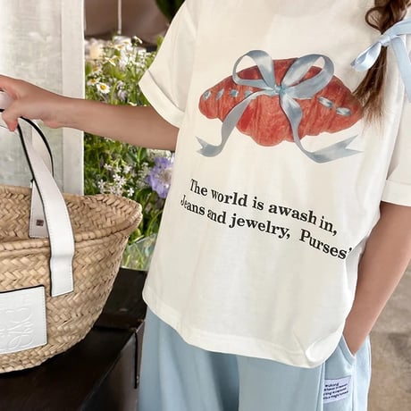 kids パステルブルーリボンブレッドtシャツ(4130)