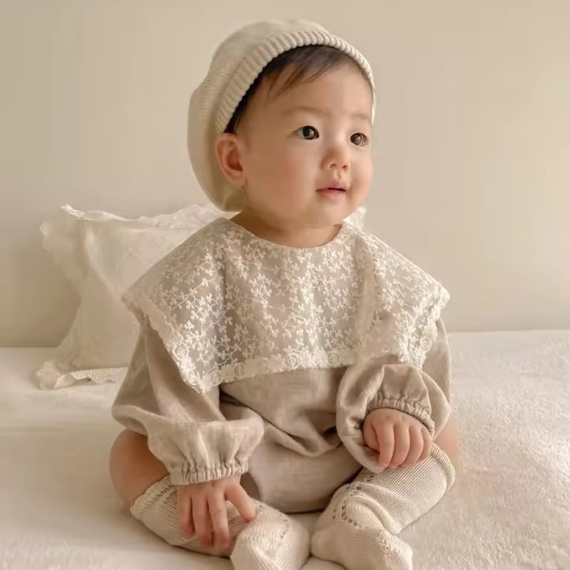 即納あり◇BIGスクエアレースcollarモカロンパース(1055) | こどもふく