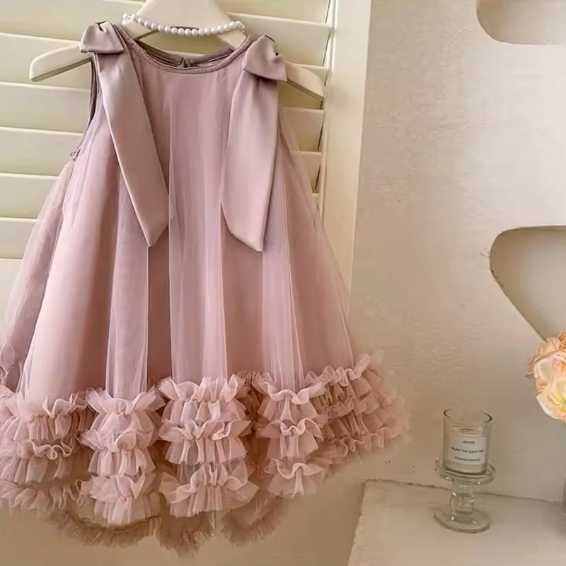 kids pink / mint ショルダーリボンAラインチュチュドレス(4154 kids pink / mint ショルダーリボンAラインチュチュドレス(4154