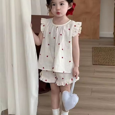 kids redミニハートサマーセットアップ(2122)