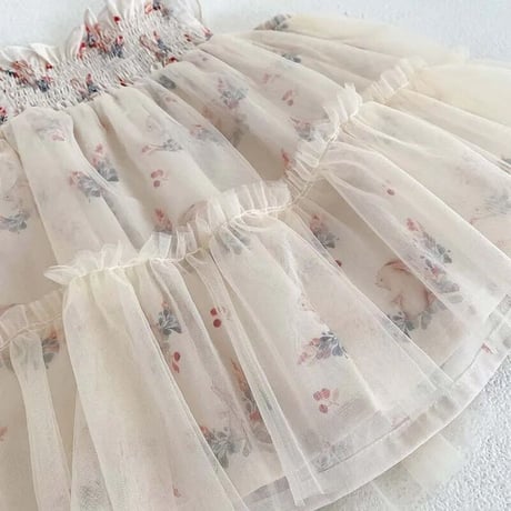 ヘアバンド付きbackバタフライうさぎ柄チュールドレスロンパースorワンピース(3067)