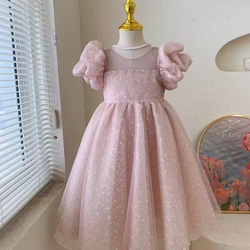 kids pink/champagne スパンコールパフスリーブドレス(638 kids pink/champagne スパンコールパフスリーブドレス(638