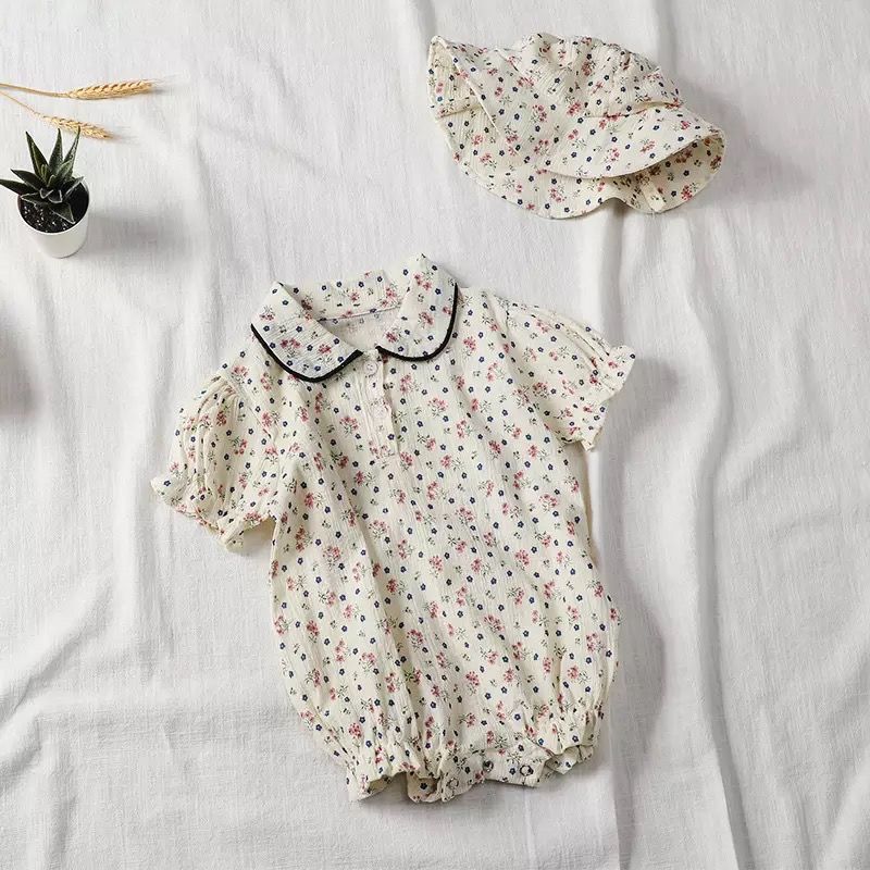 帽子付きチェリーフラワー襟付きロンパース(1113) | こどもふく