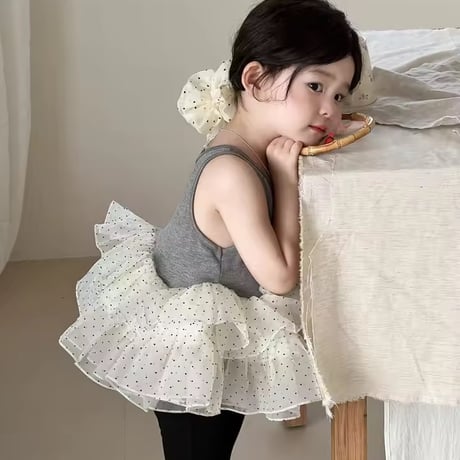 kids gray × dot tulleノースリーブトップス(2275)