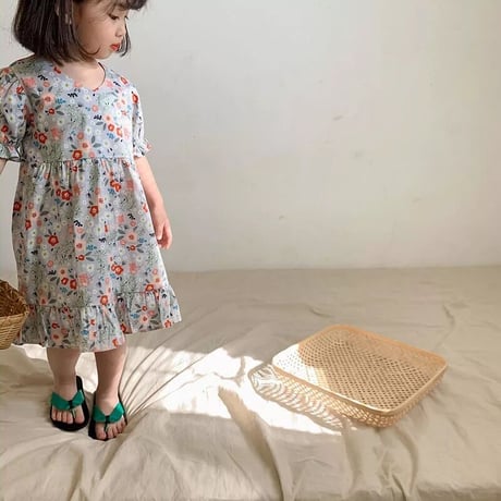 kids 2pattern花柄Vネックワンピース(1594)