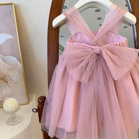 kids pink/black バックシャンチュールリボンドレス(4125)