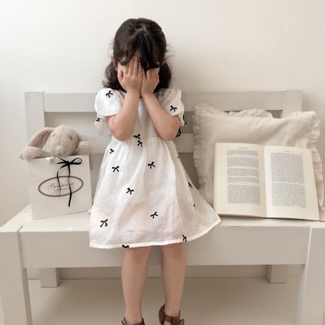 長袖/ 半袖 姉妹お揃いblack miniリボンロンパースorワンピース(4045)