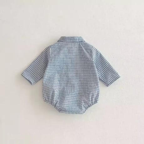 beige/blue ガンクラブチェックシャツロンパース(2135)