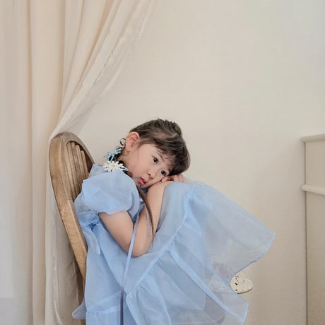 kids ice blue/pinkシフォンチュールドレス(1562)