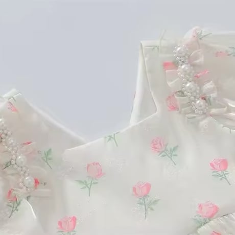 kids チューリップパフスリーブホワイトドレス(1044)