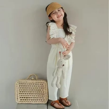 kids black/cream バックシャンショルダーコットンフリルセットアップ(1244)