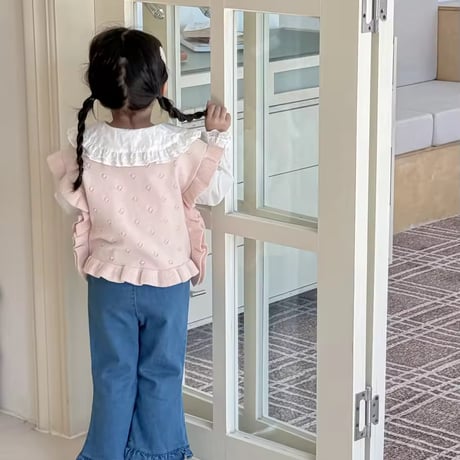 kids ivory×pinkぽこぽこニットベスト(1041)