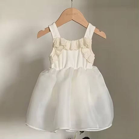 white/black 姉妹お揃いノースリーブコットンフリルシフォンワンピースorワンピース(1404)