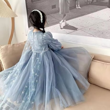 kids snow flake cape winterブループリンセスドレス(777)