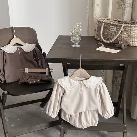 beige gray×coffeeラウンドカラーセットアップ(1062)