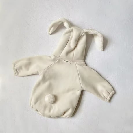 beige/yellow フリースあったかうさ耳ロンパース(820)