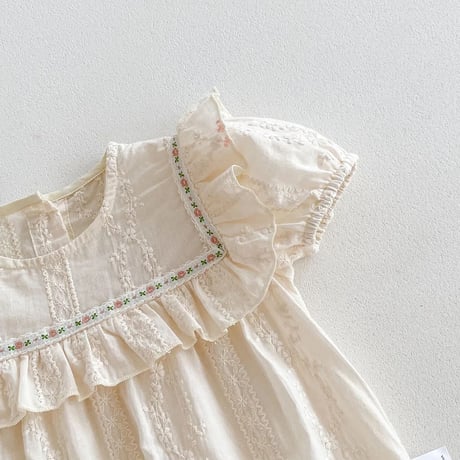 スクエア小花柄フリル刺繍レースロンパース(4090)