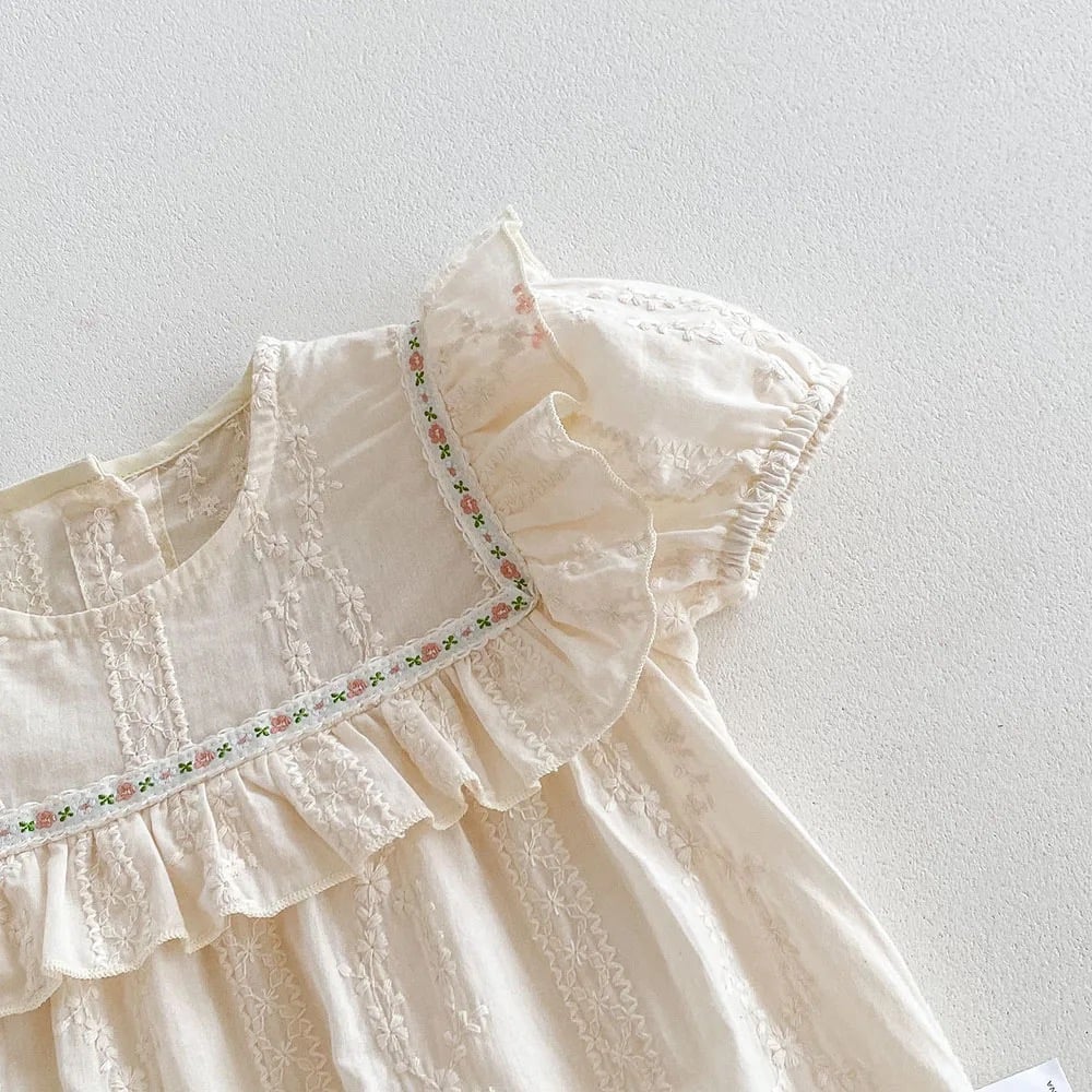 スクエア小花柄フリル刺繍レースロンパース(4090) | こどもふく🧸mocokids