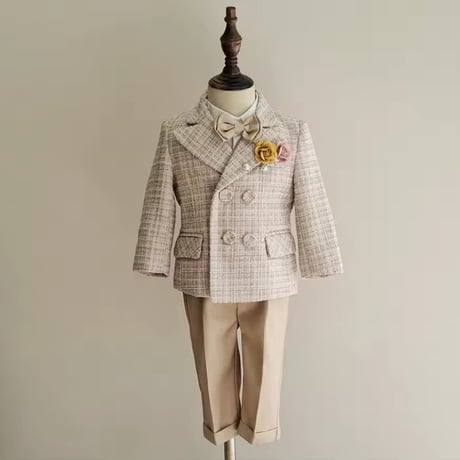 camel/gray ツイードジャケットフォーマルスーツ(989)