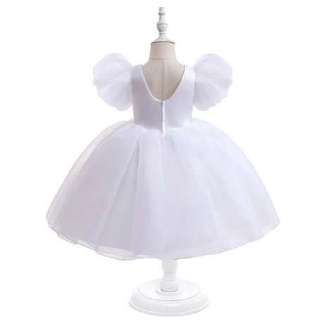 即納あり◆kids 4color Flower budsバックシャンパフスリーブシフォンドレス(547)
