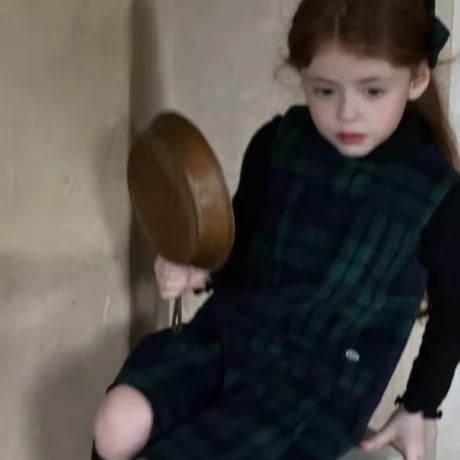 kids greenチェックウールワンピース(1693)