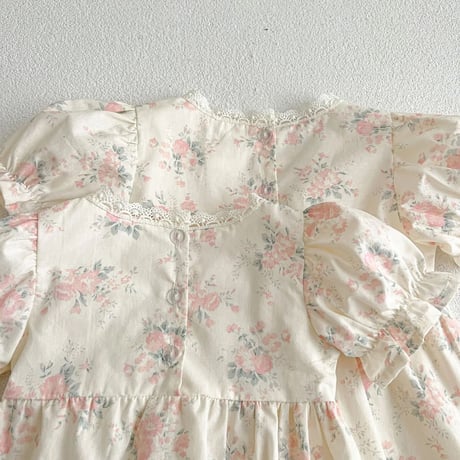 姉妹お揃いピンクヴィンテージローズロンパースorワンピース(2929)
