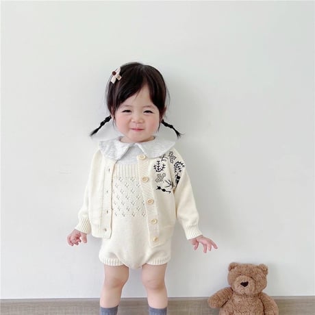 アイボリー刺繍ニットカーディガンorアイレットニットサロペット(2469)