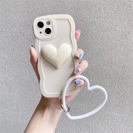 うねうねぷっくりハート×ストラップ付きシリコンiPhoneケース(302)