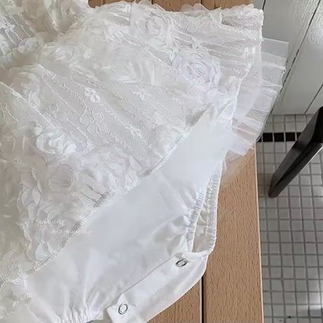 姉妹お揃いローズバックリボンスカートドレスロンパース(2137)